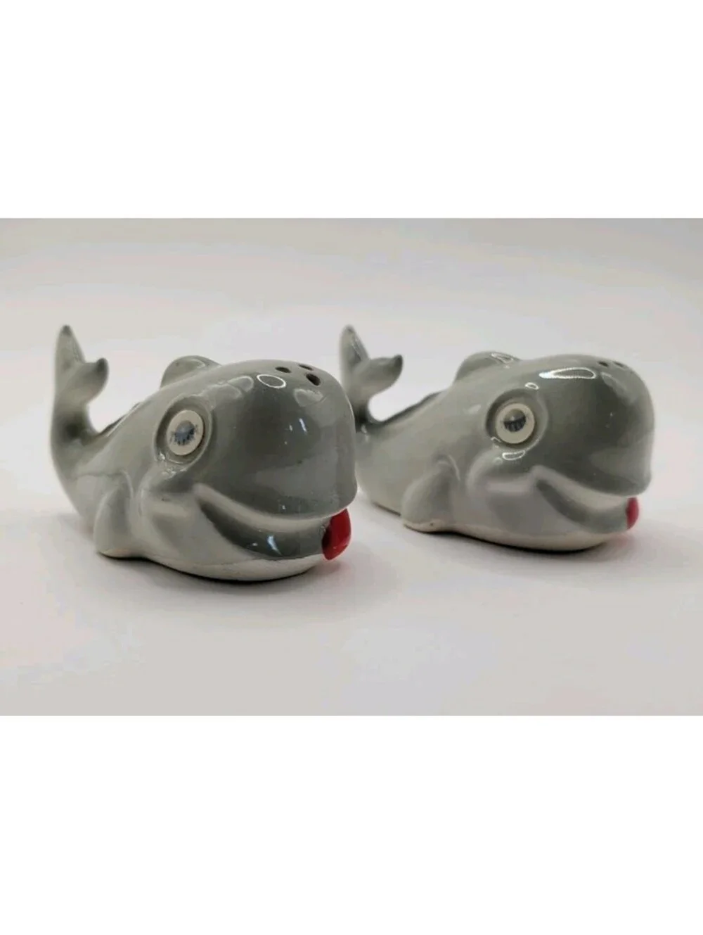 Vintage Japan  Whimsical Lenticular Eyes Whales Salt And Pepper Shakers